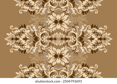 Ikat floral paisley design pattern on brown background.Ikat ethnic oriental embroidery traditional,Aztec style,abstract background,vector illustration.design for texture,fabric,clothing,decoration.