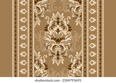 Ikat floral paisley design pattern on brown background.Ikat ethnic oriental embroidery traditional,Aztec style,abstract background,vector illustration.design for texture,fabric,clothing,decoration