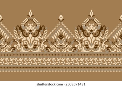 Ikat floral paisley design pattern on brown background.Ikat ethnic oriental embroidery traditional,Aztec style,abstract background,vector illustration.design for texture,fabric,clothing,decoration