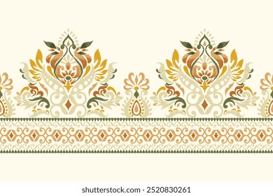 Ikat floral paisley design pattern on white background.Ikat ethnic oriental embroidery traditional,Aztec style,abstract background,vector illustration.design for texture,fabric,clothing,decoration.