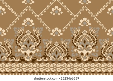 Ikat floral paisley design padrão em marrom background.Ikat étnico oriental bordado tradicional,estilo asteca,fundo abstrato,vetor illustration.design para textura,tecido,roupas,decoração.