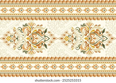 Ikat florale Paisley-Design-Muster auf weißem Hintergrund.Ikat ethnisch-orientalische Stickerei traditionell,aztekischer Stil,abstrakter Hintergrund,Vektorgrafik.Design für Textur,Stoff,Kleidung,Dekoration,Teppich