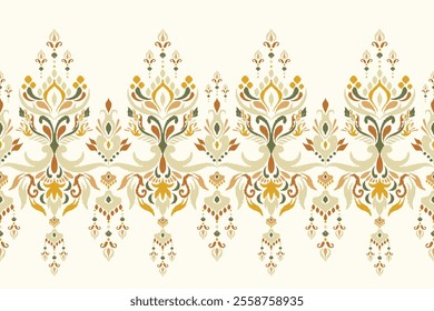 Ikat floral paisley design pattern on white background.Ikat ethnic oriental embroidery traditional,Aztec style,abstract background,vector illustration.design for texture,fabric,clothing,decoration