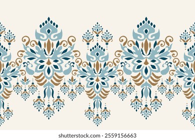 Ikat floral paisley design pattern on white background.Ikat ethnic oriental embroidery traditional,Aztec style,abstract background,vector illustration.design for texture,fabric,clothing,decoration.