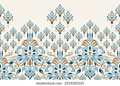 Ikat floral paisley design pattern on white background.Ikat ethnic oriental embroidery traditional,Aztec style,abstract background,vector illustration.design for texture,fabric,clothing,decoration.