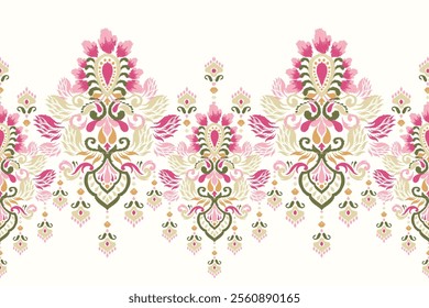 Ikat floral paisley design pattern on white background.Ikat ethnic oriental embroidery traditional,Aztec style,abstract background,vector illustration.design for texture,fabric,clothing,decoration.