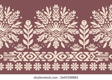 Ikat floral paisley design pattern background.Ikat ethnic, Oriental embroidery, traditional Aztec style, abstract background, vector illustration. Design for texture, fabric, clothing, and decoration.