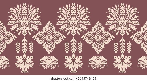 Ikat floral paisley design padrão background.Ikat fronteira étnica, Bordado oriental, estilo asteca tradicional, fundo abstrato, ilustração vetorial. Design para textura, tecido, roupas
