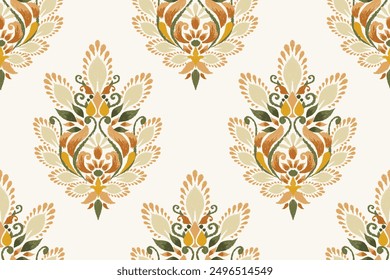 Ikat floral paisley design seamless pattern on white background.Ikat ethnic oriental embroidery traditional,Aztec style,abstract background,vector illustration.design for texture,fabric,clothing,print