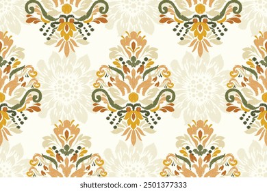 Ikat floral paisley design seamless pattern on white background.Ikat ethnic oriental embroidery traditional,Aztec style,abstract background,vector illustration.design for texture,fabric,clothing,print