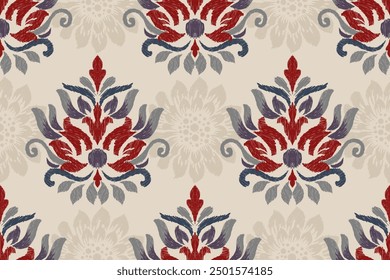 Ikat floral paisley design seamless pattern on brown background.Ikat ethnic oriental embroidery traditional,Aztec style,abstract background,vector illustration.design for texture,fabric,clothing,print