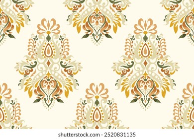 Ikat floral paisley design seamless pattern on white background.Ikat ethnic oriental embroidery traditional,Aztec style,abstract background,vector illustration.design for texture,fabric,clothing,print