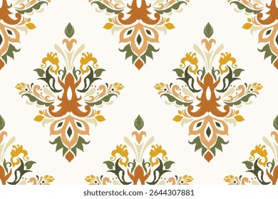 Ikat floral paisley design seamless pattern on white background.Ikat ethnic oriental embroidery traditional,Aztec style,abstract background,vector illustration.design for texture,fabric,clothing,print