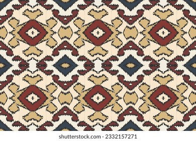 Ikat Floral Paisley Embroidery Background. Ikat Design Geometric Ethnic Oriental Pattern traditional.aztec Style Abstract Vector illustration.design for Texture,fabric,clothing,wrapping,sarong.