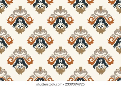 Ikat Floral Paisley Embroidery Background. Ikat Aztec Geometric Ethnic Oriental Pattern traditional.aztec Style Abstract Vector illustration.design for Texture,fabric,clothing,wrapping,sarong.