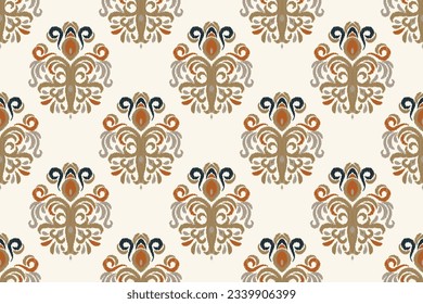 Ikat Floral Paisley Embroidery Background. Ikat Pattern Geometric Ethnic Oriental Pattern traditional.aztec Style Abstract Vector illustration.design for Texture,fabric,clothing,wrapping,sarong.