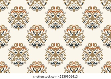 Ikat Floral Paisley Embroidery Background. Ikat Fabric Geometric Ethnic Oriental Pattern traditional.aztec Style Abstract Vector illustration.design for Texture,fabric,clothing,wrapping,sarong.