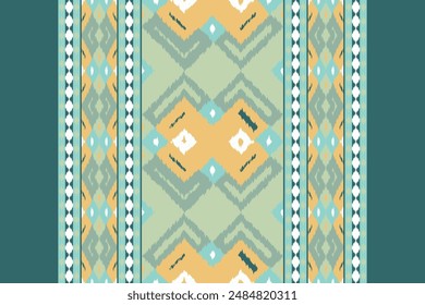 Ikat Floral Paisley Embroidery Background. Ikat Flower Geometric Ethnic Oriental Pattern traditional.aztec Style Abstract Vector illustration.design for Texture,fabric,clothing,wrapping,sarong.