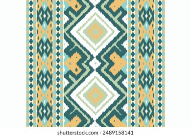 Ikat Floral Paisley Embroidery Background. Ikat Vector Geometric Ethnic Oriental Pattern traditional.aztec Style Abstract Vector illustration.design for Texture,fabric,clothing,wrapping,sarong.