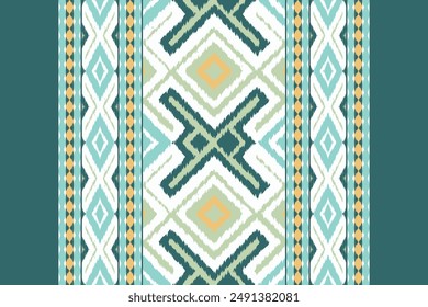 Ikat Floral Paisley Embroidery Background. Ikat Texture Geometric Ethnic Oriental Pattern traditional.aztec Style Abstract Vector illustration.design for Texture,fabric,clothing,wrapping,sarong.