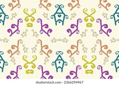 Ikat floral paisley embroidery background.Ikat ethnic oriental pattern traditional.Aztec style abstract vector illustration.design for texture,fabric,clothing,wrapping,decoration.