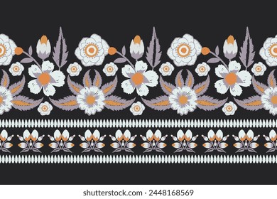 Ikat floral paisley embroidery background.Ikat ethnic oriental pattern traditional.Aztec-style abstract vector. design for texture, fabric, clothing, wrapping, decoration, sarong, scarf