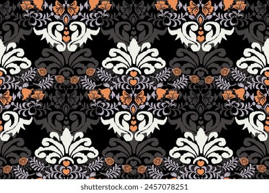 Ikat floral paisley embroidery background.Ikat ethnic oriental pattern traditional.Aztec-style abstract vector. design for texture, fabric, clothing, wrapping, decoration, sarong, scarf