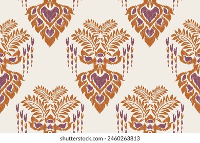 Ikat floral paisley embroidery background.Ikat ethnic oriental pattern traditional.Aztec-style abstract vector. design for texture, fabric, clothing, wrapping, decoration, sarong, scarf