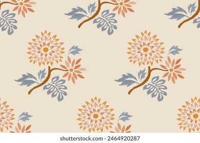 Ikat floral paisley embroidery background.Ikat ethnic oriental pattern traditional.Aztec-style abstract vector. design for texture, fabric, clothing, wrapping, decoration, sarong, scarf