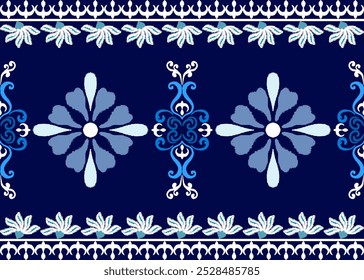 Ikat floral paisley embroidery ethnic traditional pattern Geometric ethnic floral pattern 
Thai silk embroidery design for decorative home carpet curtain pillow blue geometric pattern 