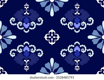Ikat floral paisley embroidery ethnic traditional pattern Geometric ethnic floral pattern 
Thai silk embroidery design for decorative home carpet curtain pillow blue geometric pattern 