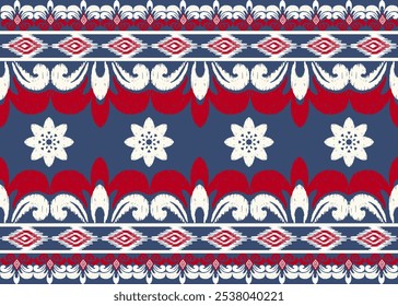 Ikat bordado floral paisley patrón tradicional étnico Geométrico patrón floral étnico Diseño de bordado de seda tailandés para el hogar decorativo almohada de cortina de alfombra patrón geométrico azul 