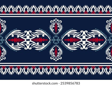 Ikat bordado floral paisley patrón tradicional étnico Geométrico patrón floral étnico 
Diseño de bordado de seda tailandés para el hogar decorativo alfombra cortina almohada azul patrón geométrico 