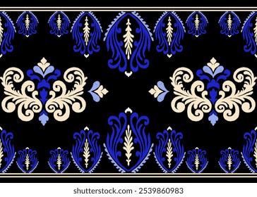 Ikat bordado floral paisley patrón tradicional étnico Geométrico patrón floral étnico 
Diseño de bordado de seda tailandés para el hogar decorativo alfombra cortina almohada azul patrón geométrico 