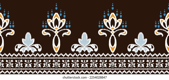 Ikat floral paisley embroidery. ikkat fabric.geometric ethnic oriental pattern traditional. Ikat Aztec style abstract vector illustration.design for texture,fabric,decoration,carpet,saree,sari