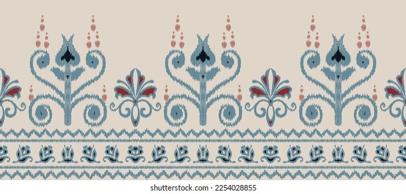 Ikat floral paisley embroidery. ikkat pattu fabric.geometric ethnic oriental pattern traditional. Ikat Aztec style abstract vector illustration.design for texture,fabric,decoration,carpet,saree,sari