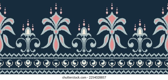 Ikat floral paisley embroidery. Ikkat background.geometric ethnic oriental pattern traditional. Ikat Aztec style abstract vector illustration.design for texture,fabric,decoration,carpet,saree,sari