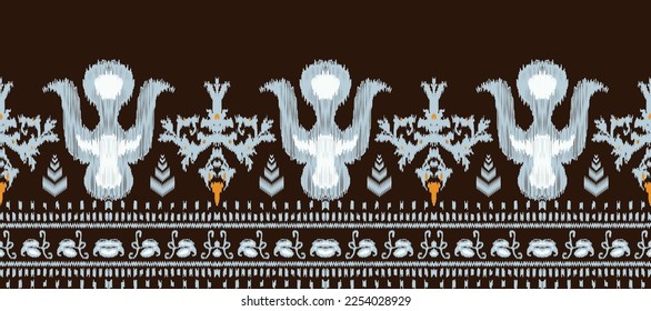 Ikat floral paisley embroidery. Ikkat background.geometric ethnic oriental pattern traditional. modern ikat pattern abstract vector illustration.design for texture,fabric,decoration,carpet,saree,sari