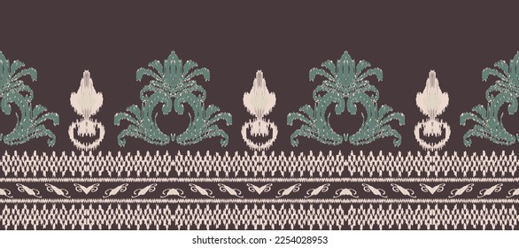 Ikat floral paisley embroidery. ikkat print fabric.geometric ethnic oriental pattern traditional. Ikat Aztec style abstract vector illustration.design for texture,fabric,decoration,carpet,saree,sari