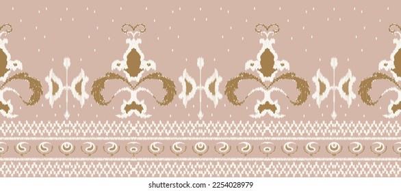 Ikat floral paisley embroidery. Ikkat background.geometric ethnic oriental pattern traditional. Ikat designs style abstract vector illustration.design for texture,fabric,decoration,carpet,saree,sari