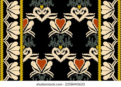 Ikat floral paisley embroidery on black background.geometric ethnic oriental pattern traditional.Aztec style abstract vector illustration.design for 