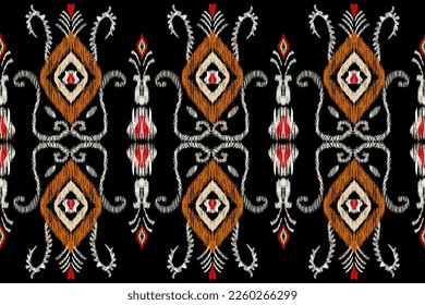 Ikat floral paisley embroidery on black background traditional oriental geometric pattern Aztec abstract vector illustration designed for texture, fabric, wrap, clothing