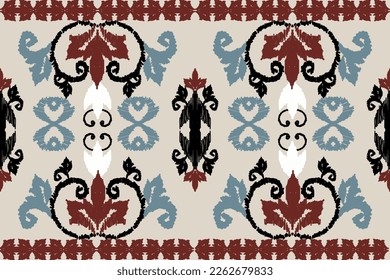 Ikat floral paisley embroidery on white background.geometric ethnic oriental pattern traditional.Aztec style abstract vector illustration.design for 