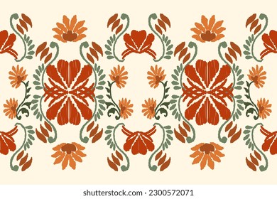 Ikat floral paisley embroidery on white background, traditional geometric ethnic pattern, aztec abstract style vector illustration.
