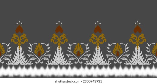 Ikat floral paisley embroidery on grey background, traditional geometric ethnic pattern, aztec abstract style vector illustration.