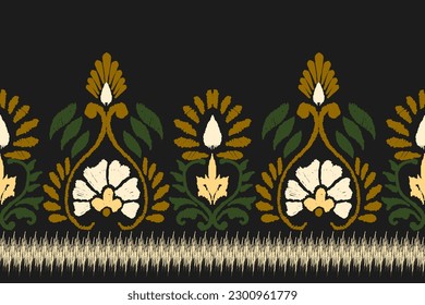 Ikat floral paisley embroidery on black background.geometric ethnic oriental pattern traditional.Aztec style abstract vector illustration.