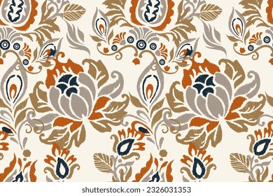 Ikat floral paisley embroidery on white background.Ikat ethnic oreintal seamless pattern traditional.Aztec style abstract vector illustration .design for texture,fabric,clothing,wrapping,decoration.