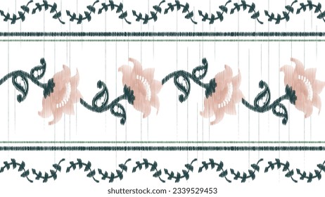 Ikat floral paisley embroidery on white background.Ikat ethnic oriental seamless pattern traditional.Aztec style abstract vector illustration.design for texture,fabric,clothing,wrapping,decoration.
