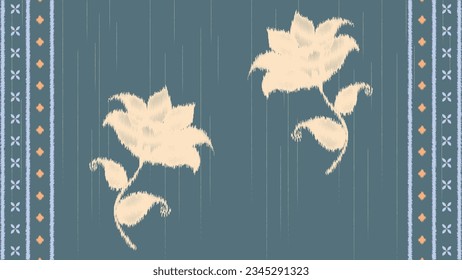 Ikat floral paisley embroidery on green background.Ikat ethnic oriental seamless pattern traditional.Aztec style abstract vector illustration.design for texture,fabric,clothing,wrapping,decoration.