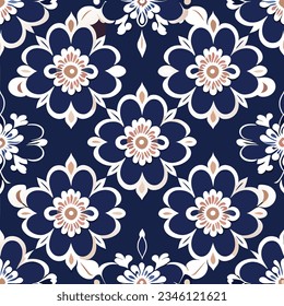 Ikat floral paisley embroidery on navy blue background.geometric ethnic oriental pattern traditional.